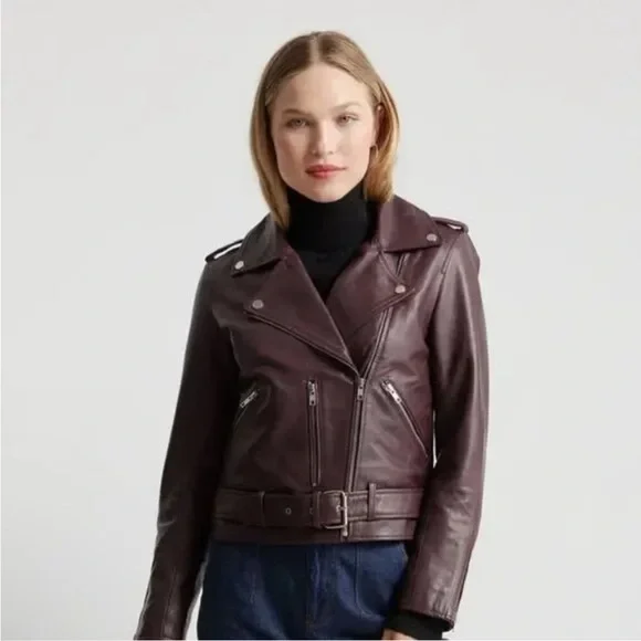 Quince 100% sheep Leather Motorcycle Jacket, color port , size medium - Picture 2 of 12